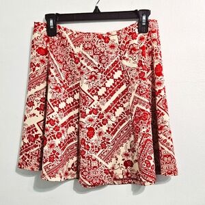 Anthropologie WAYF flare red and cream floral mini skirt. Size medium.